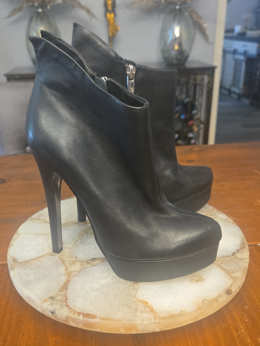 Euc Chinese Laundry High Heel Leather Platform Ankle Boots Size 7 / 37.5